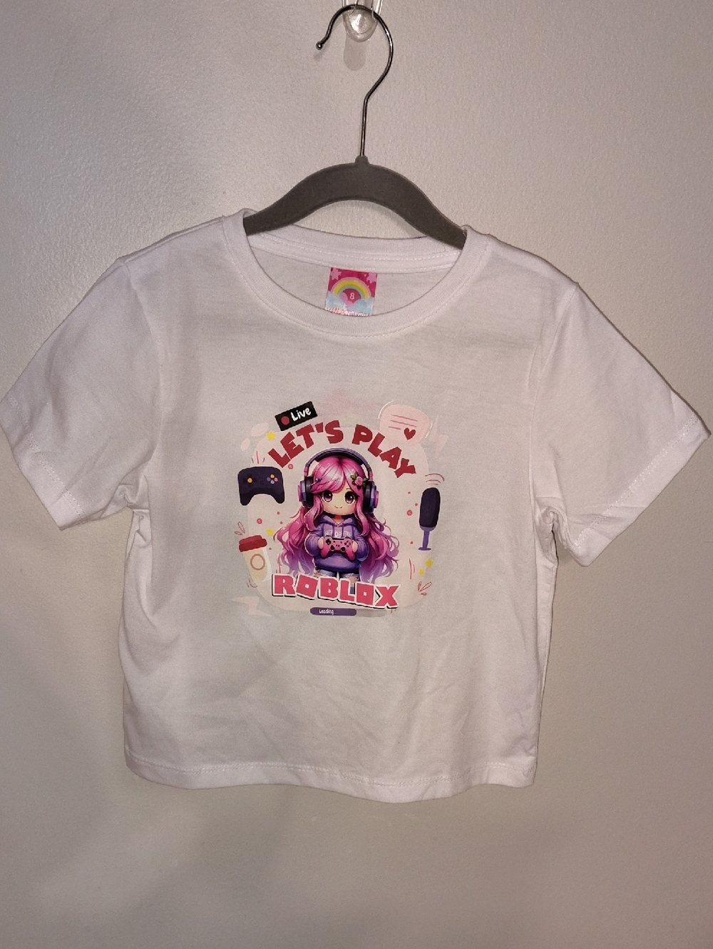 Roblox "Let's Play" White Graphic Tee - Pink Character